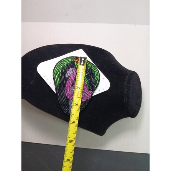 Vintage 80s Beaded Hair Large Barrette Flamingo Palm Tree - Picture 4 of 5